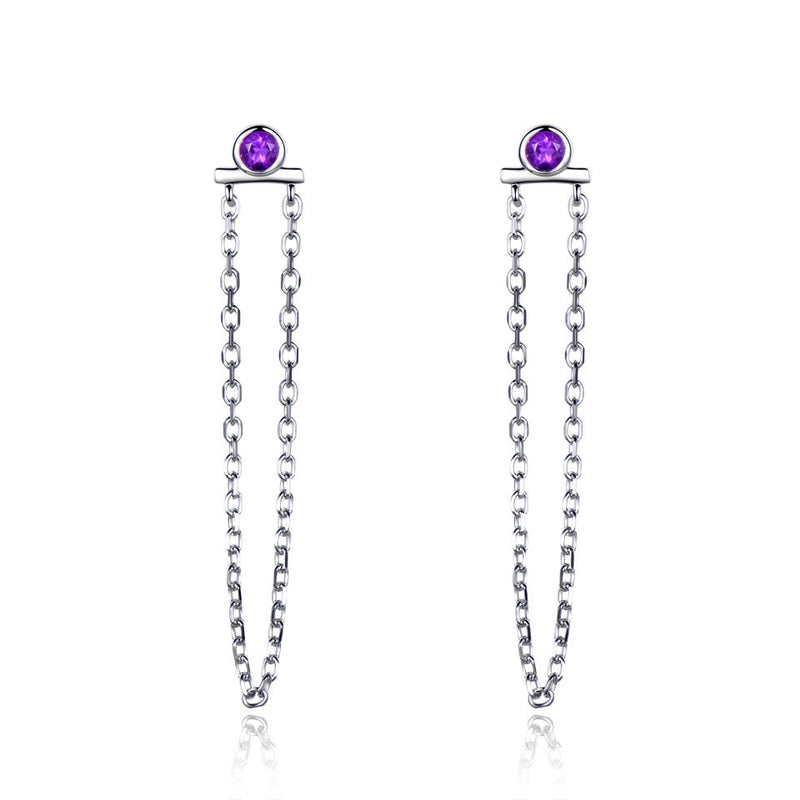 Natural Amethyst 925 Sterling Silver Drop Earrings:FJD,