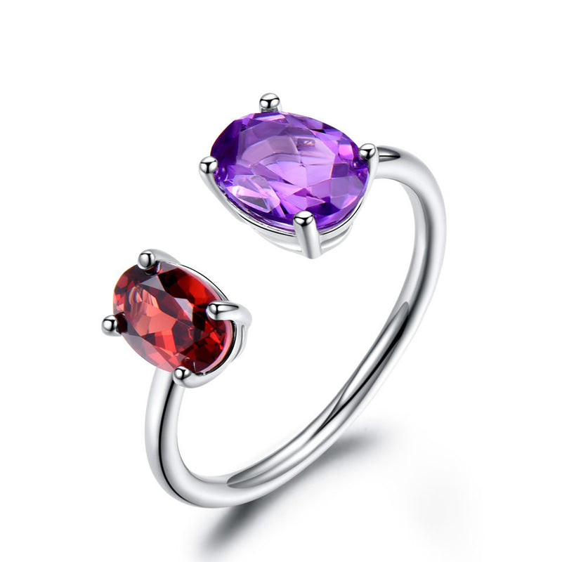 10.7ct Sterling Silver Natural Amethyst Garnet Ring:FJD,