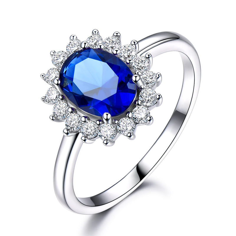 Blue Sapphire 6*8mm Princess Diana Rings Genuine 925 Sterling Silver Ring:FJD,