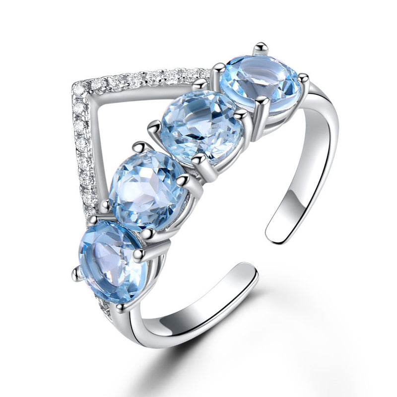 925 Sterling Silver Natural Blue Topaz Ring:FJD,