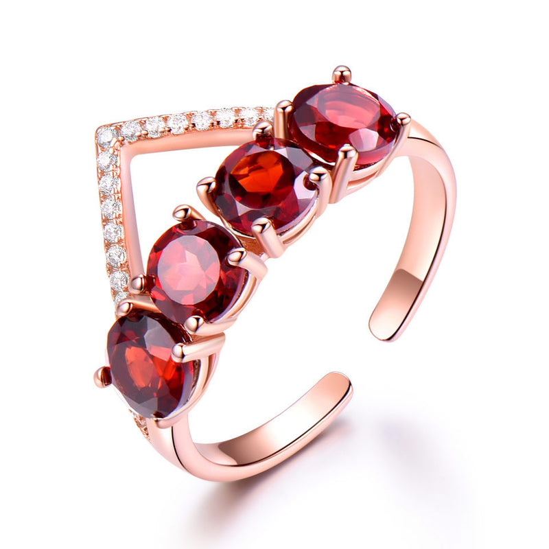 925 Sterling Silver Natural Garnet Gemstone Ring:FJD,