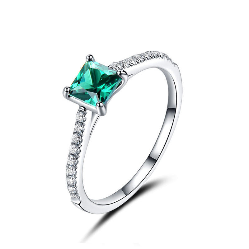 925 Sterling Silver Green Nano Emerald Ring:FJD,