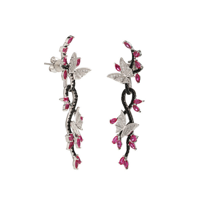 925 Sterling Silver Butterfly Natural Gemstone Black Spinel Ruby Drop Earrings:FJD,