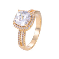 Clear Cubic Zirconia Square Halo Ring 18K Gold/Platinum Plated:FJD,