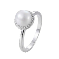 White Freshwater Cultured Pearl With Cubic Zirconia Ring 18K Gold/Platinum Plated:FJD,