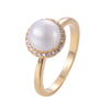 White Freshwater Cultured Pearl With Cubic Zirconia Ring 18K Gold/Platinum Plated:FJD,