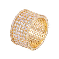 Brilliant Cut Stacked Wide Band Copper Ring With Zirconia 18K Gold/Platinum Plated Ring:FJD,