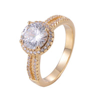 Round Cut Diamond Halo Double Band Classic Ring with 18K Gold/Platinum Plated:FJD,