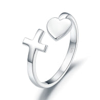 Plain Solid 925 Sterling Silver Cross Heart Trendy Ring:FJD,