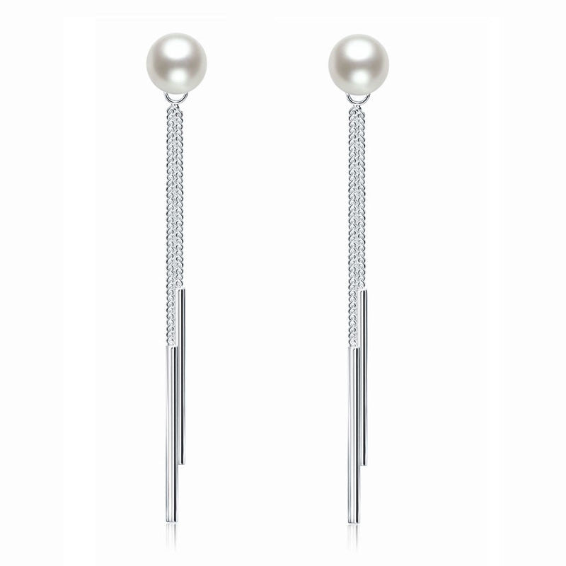 925 Sterling Silver Simulated Pearl Drop Earrings:FJD,