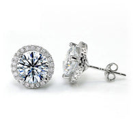 4 Carat Round Cut Simulated Diamond Halo Stud 925 Sterling Silver Earrings:FJD,