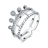 Solid 925 Sterling Silver  Crown Shape CZ  Trendy Stylish Ring:FJD,