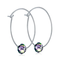 Solid 925 Sterling Silver Hoop Austrian Crystal Earrings:FJD,