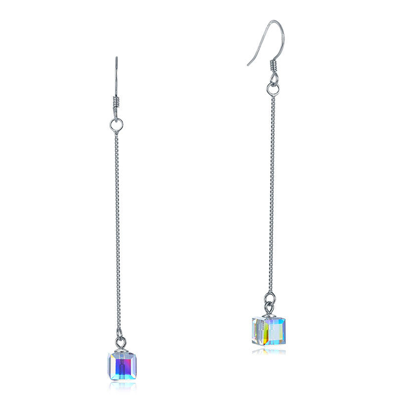 Dangle Drop Line Solid 925 Sterling Silver AB Austrian Crystal Earrings:FJD,