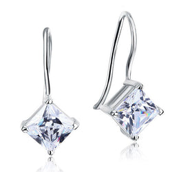 3 Carat Princess Cut Simulated Diamond Hook Dangle Drop 925 Sterling Silver Earrings:FJD,