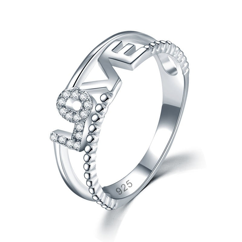 Solid 925 Sterling Silver Fashion LOVE Band Ring:FJD,