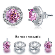 2.5 Carat Round Pink Halo (Removable) Stud 925 Sterling Silver Earrings Jewelry:FJD,