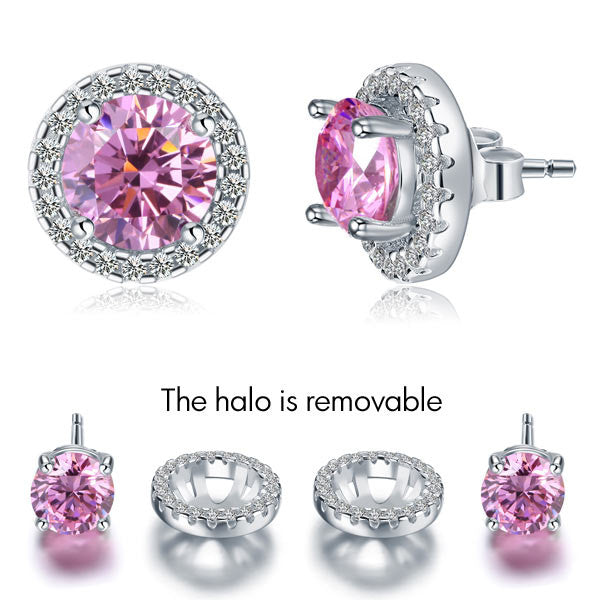 2.5 Carat Round Pink Halo (Removable) Stud 925 Sterling Silver Earrings Jewelry:FJD,