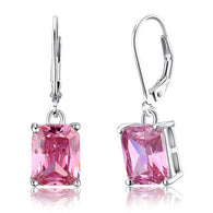 4 Carat Pink Simualted Sapphire 925 Sterling Silver Dangle Earrings:FJD,