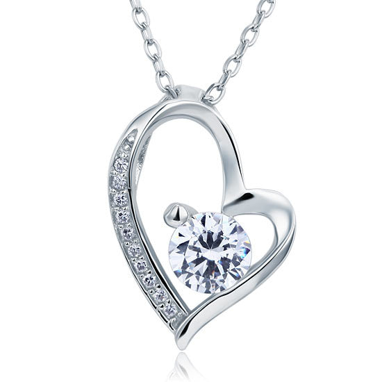 1 Carat Simulated Diamond Heart 925 Sterling Silver Pendant Necklace:FJD,