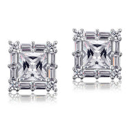 Vintage Style 2 Carat Princess Cut Created Diamond 925 Sterling Silver Stud Earrings:FJD,