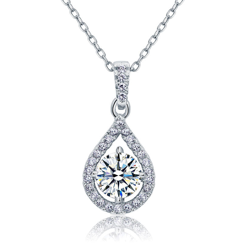 Tear Drop 1 Carat Round Cut Simulated Diamond Bridal 925 Sterling Silver Pendant Necklace:FJD,