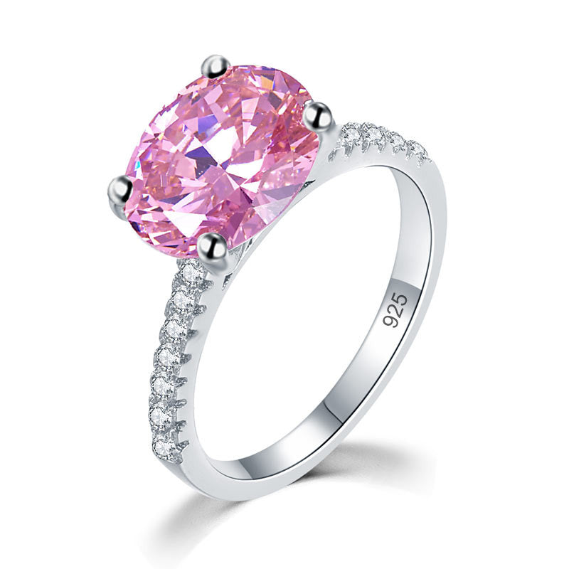 Solid 925 Sterling Silver 4 Carat Fancy Pink Oval Cut Ring:FJD,