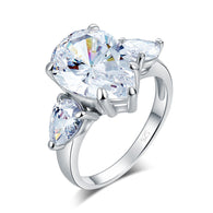 Pear Cut 4 Carat Solid 925 Sterling Silver Three-Stone Pageant Luxury Ring:FJD,