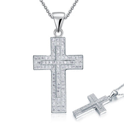 Cubic Zirconia Solid 925 Sterling Silver Cross Pendant Necklace:FJD,