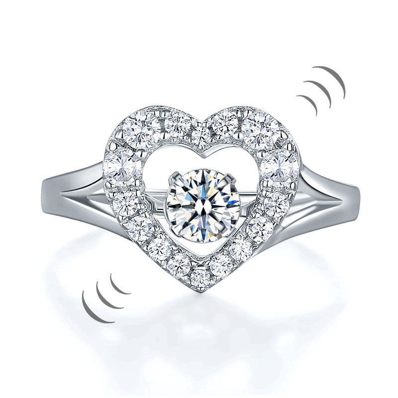 Dancing Stone Heart Solid 925 Sterling Silver Ring:FJD,