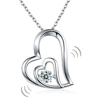 Dancing Stone Double Heart Pendant Necklace 925 Sterling Silver:FJD,