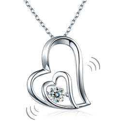 Dancing Stone Double Heart Pendant Necklace 925 Sterling Silver:FJD,