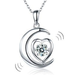 Dancing Stone Moon Heart Pendant Necklace 925 Sterling Silver:FJD,