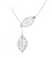 Metal Double Leaf Pendant Alloy Choker Necklace:FJD,