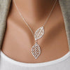 Metal Double Leaf Pendant Alloy Choker Necklace:FJD,