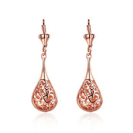 18K Rose Gold Laser Cut Drop Down Swarovksi Elements Earrings:FJD,