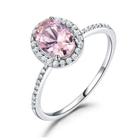 925 Sterling Silver Oval Classic Pink Created Sapphire Ring:FJD,