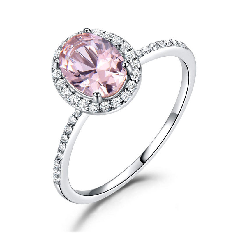 925 Sterling Silver Oval Classic Pink Created Sapphire Ring:FJD,