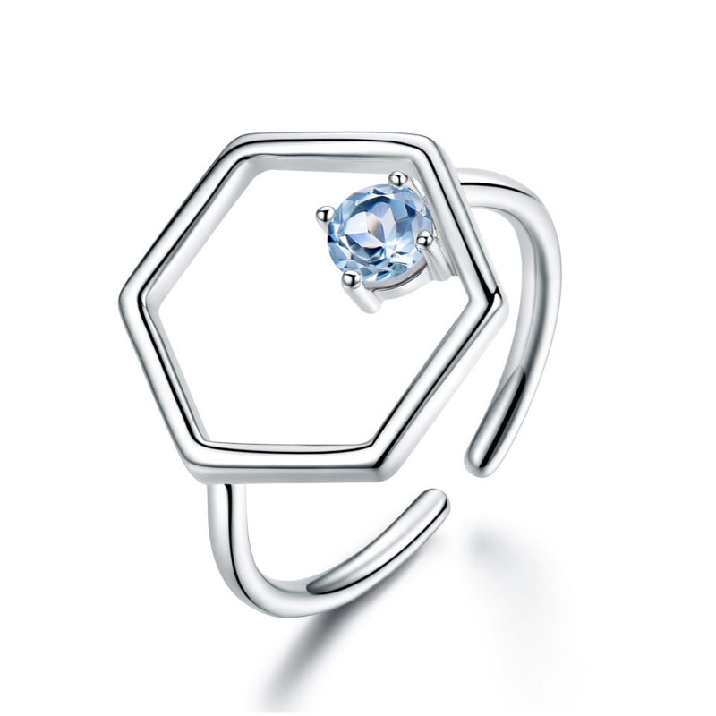 Natural Sky Blue Topaz Gemstone Real 925 Sterling Silver Ring:FJD,