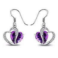 Purple Crystal Zircon Heart Drop Earrings:FJD,