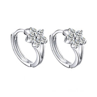 Cubic Zirconia Flower Huggie Earrings:FJD,