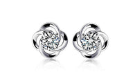 Lucky Clover 925 Sterling Silver Stud Rhinestone Earrings:FJD,