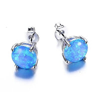 Blue Fire Opal Round Cut Stud Earrings:FJD,