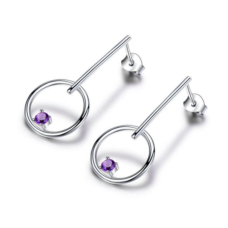 Genuine Natural Amethyst 925 Sterling Silver Drop Earrings:FJD,