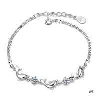 925 Sterling Silver Dolphin Crystal Diamond Bracelet:FJD,