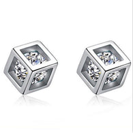 Square Magic Cube CZ Stud Earrings:FJD,