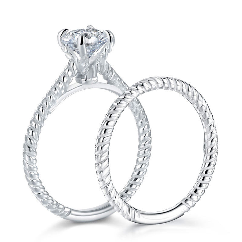 Solid Sterling 925 Silver Twist Solitaire Ring Set:FJD,