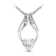 18K White Gold Plated Guardian Angel Wing Swarovski Elements Heart Pendant Necklace:FJD,