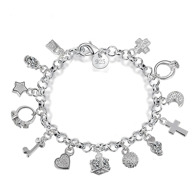 Fashion 925 Sterling Silver Plated Pendant Charm Bracelet:FJD,