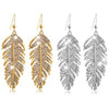 Retro Boho Alloy Feather Rhinestone Eardrops Party Hook Dangle Earrings:FJD,